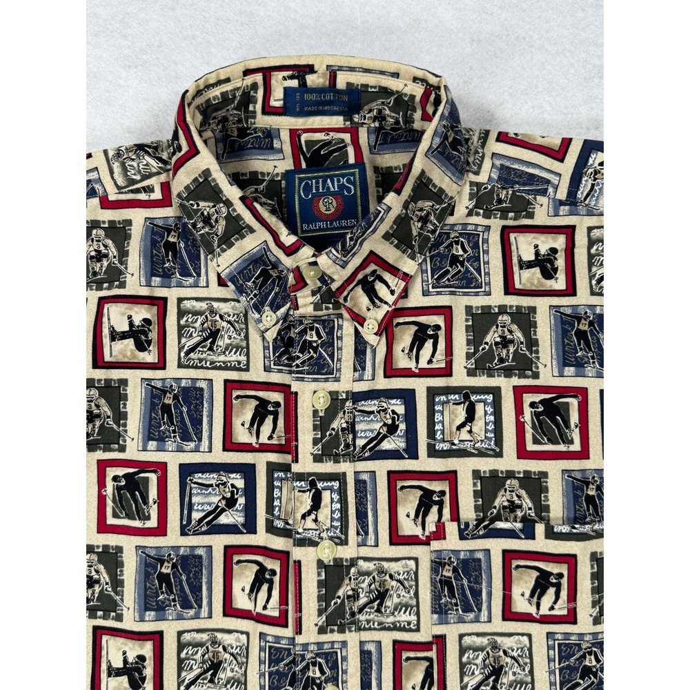 Vintage Chaps Ralph Lauren Men's‎ Large Short Sleeve Button Down Ski Pattern